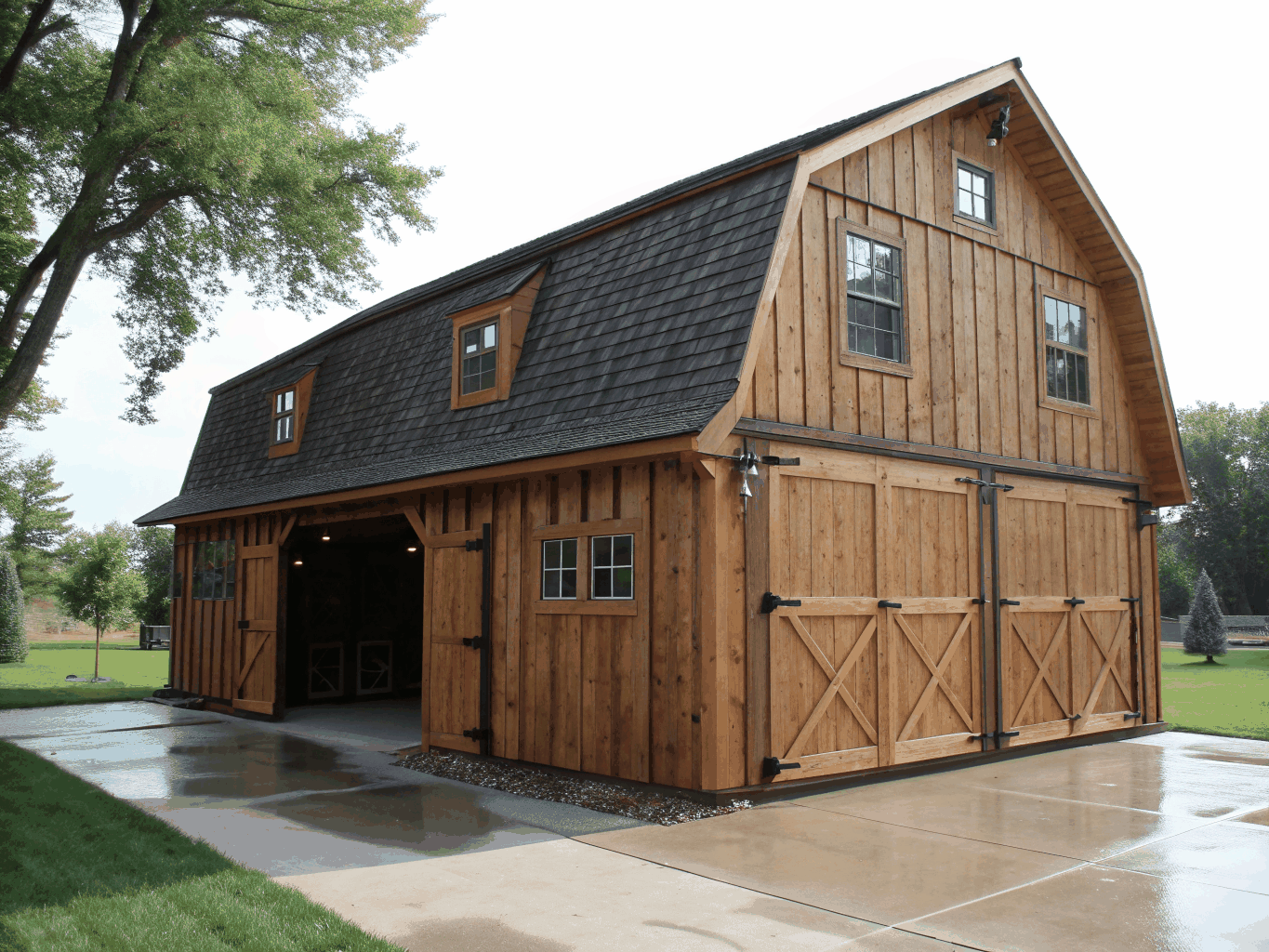 Agricultural machinery post frame building exterior in West Central Ohio