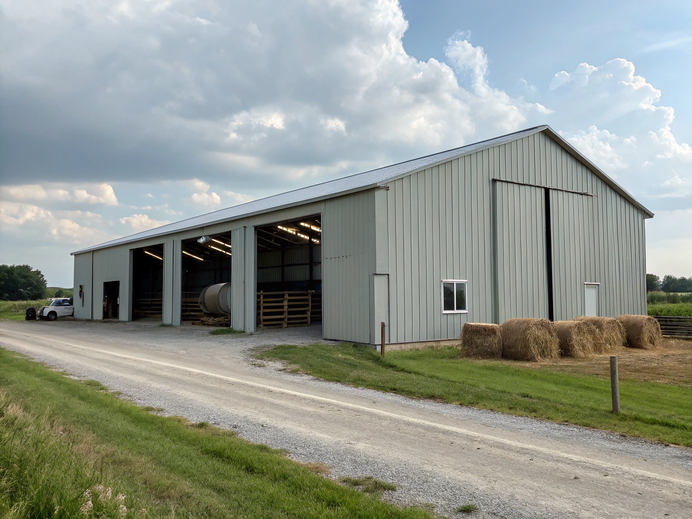 Custom agricultural post frame pole barn in rural Indiana setting