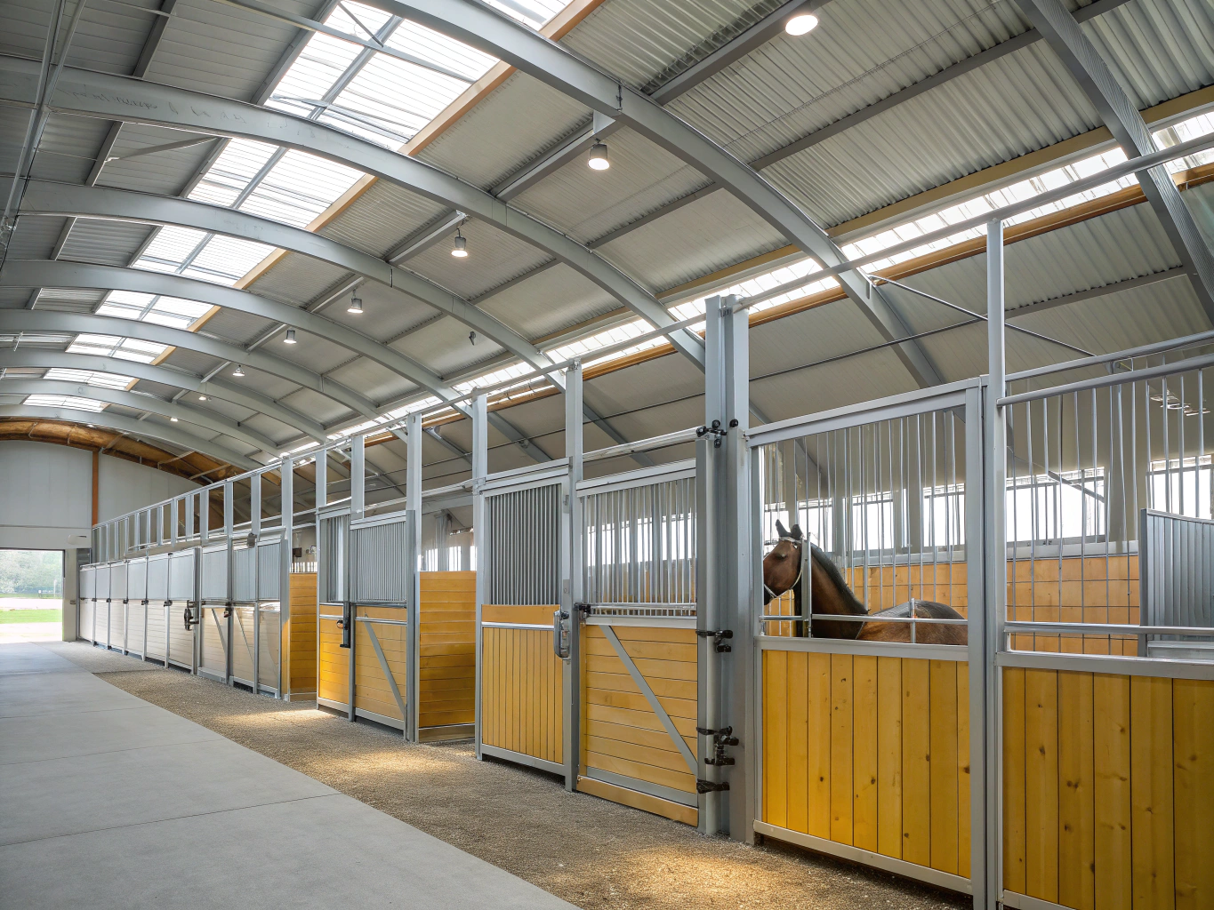 Post frame equestrian horse barn and stable arena