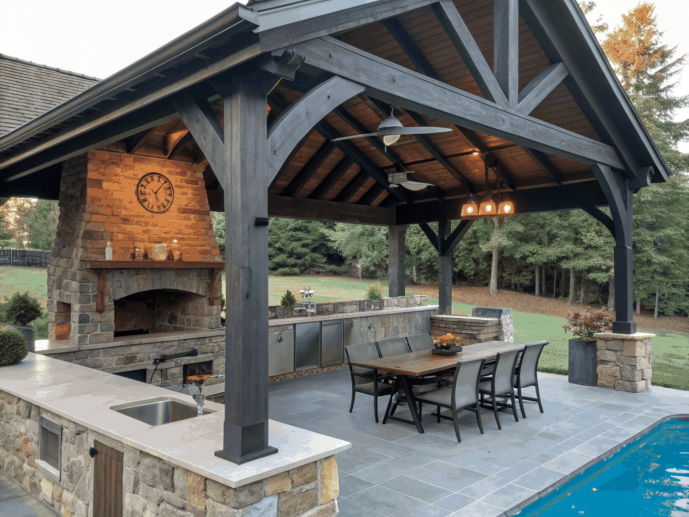 Custom post frame pool cabana and recreational guest barn