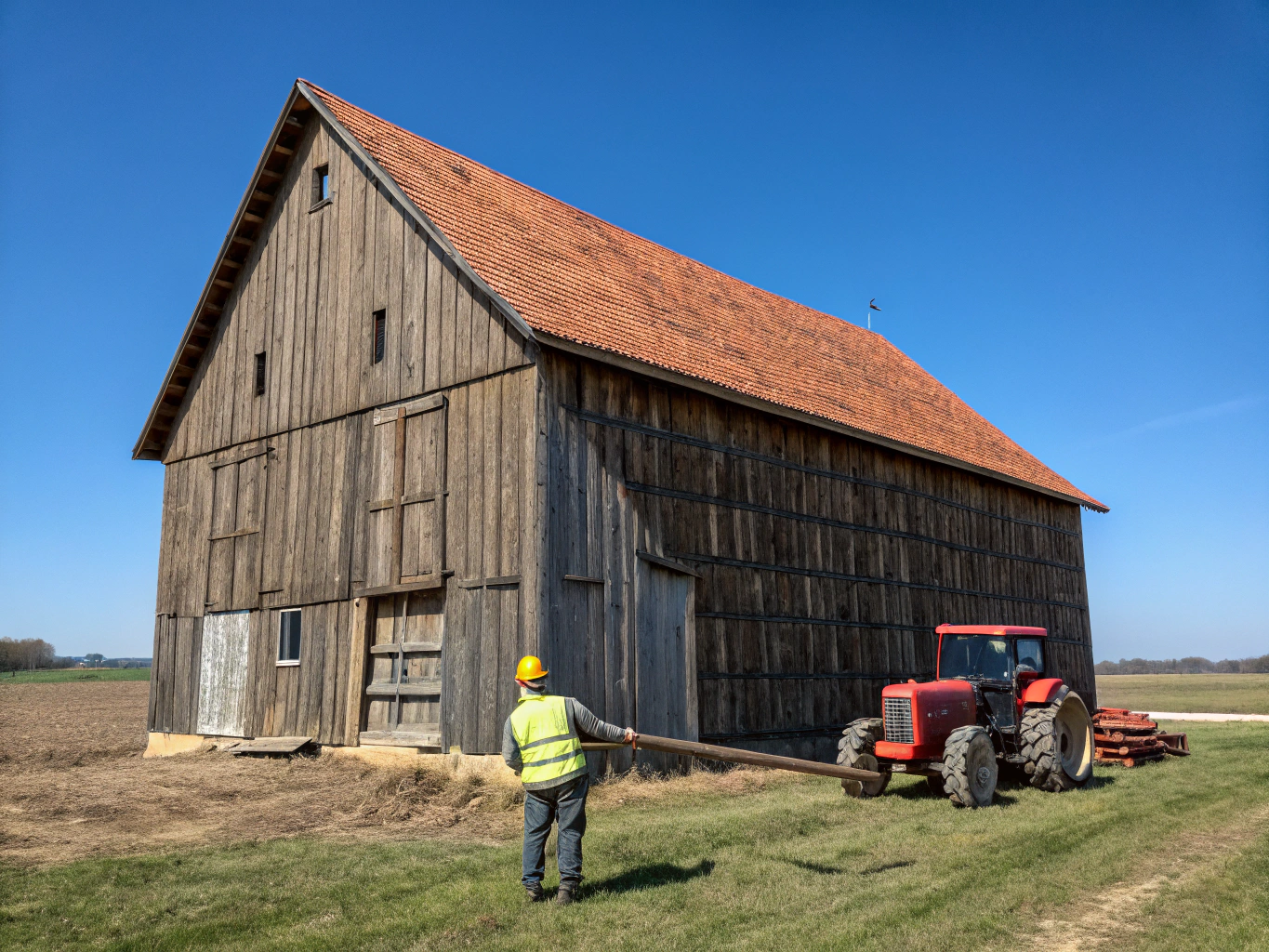 Post frame building undergoing professional renovation and structural addition