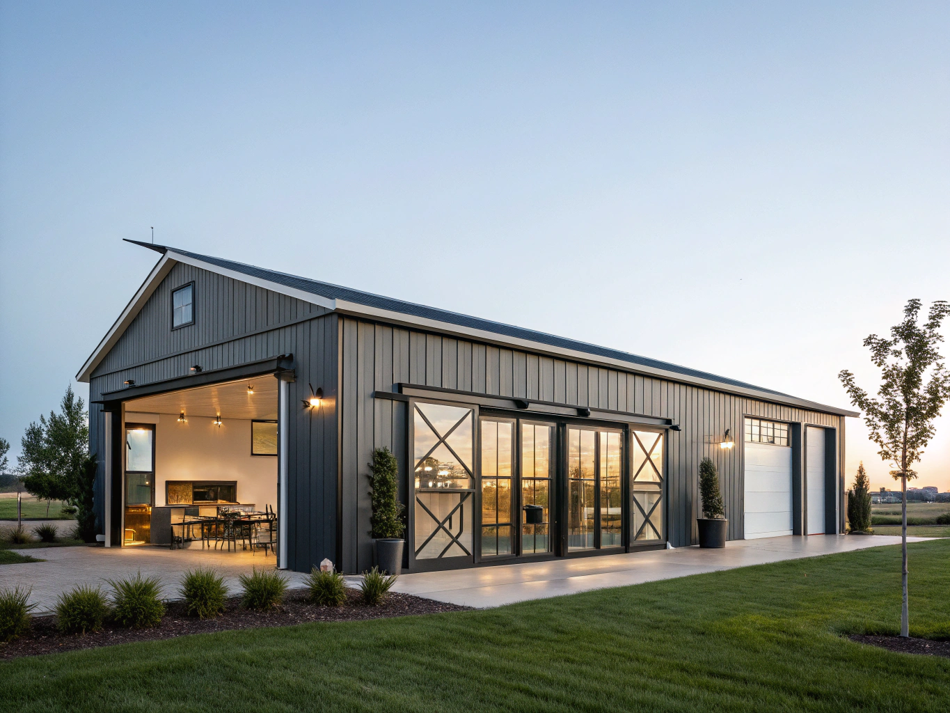 Custom suburban hobby shop and recreational post-frame workshop garage