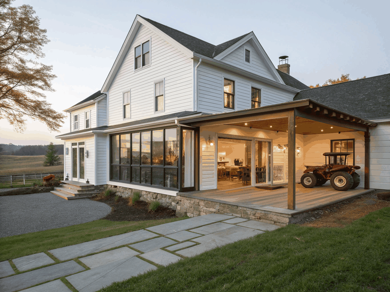 Post frame building featuring integrated wrap around covered porch